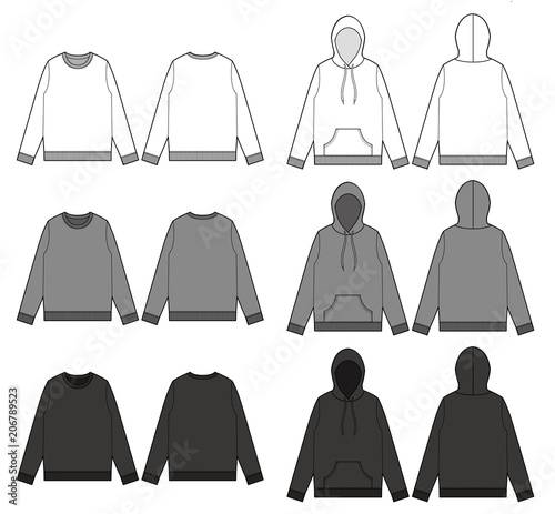 Sweatshirt Hoodie tee fashion flat technical drawing template