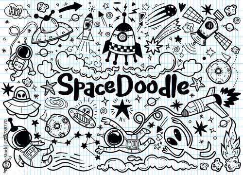 Hand drawn space elements pattern. Space background. Space doodle illustration. Vector illustration.