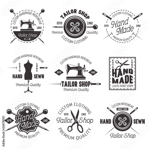 Tailor shop vector black emblems  labels  badges