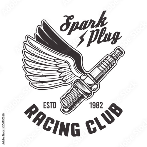 Flying spark plug with wings vector racing emblem