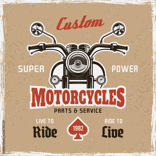 Motorcycle front view vintage poster sample text