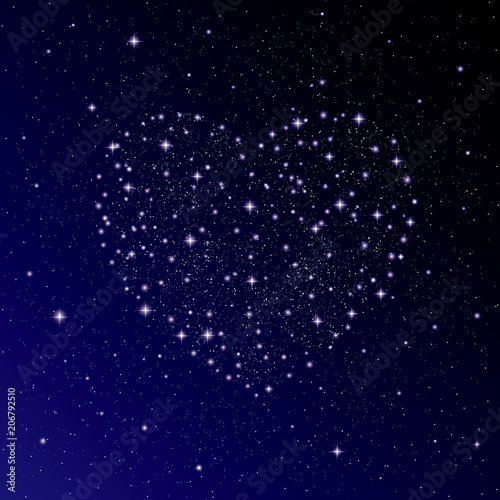 Night sky,Stars in night sky,Heart symbol made of stars.