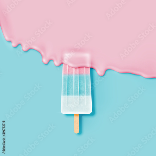 Realistic icecream bar, with melting cream, vector illustration