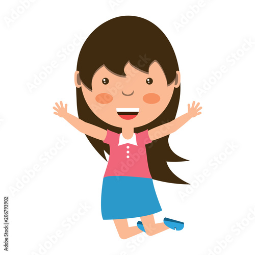 cartoon happy girl jumping over white background, colorful design. vector illustration