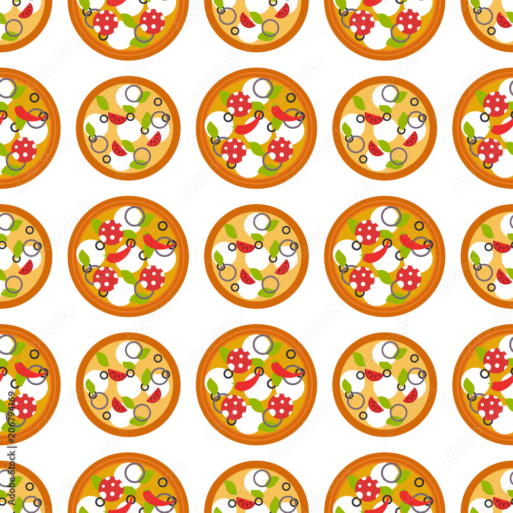Delivery pizza seamless pattern background pizzeria restaurant service fast food vector illustration. Delivery pizza seamless pattern background pizzeria restaurant service fast food vector illustration.