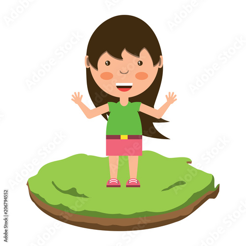 cartoon girl in the grass over white background  colorful design. vector illustration