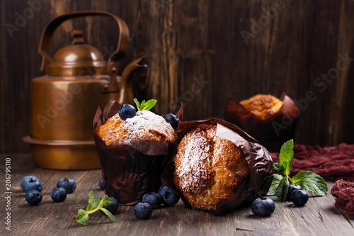 Vegan banana oatmeal cupcakes with blueberry