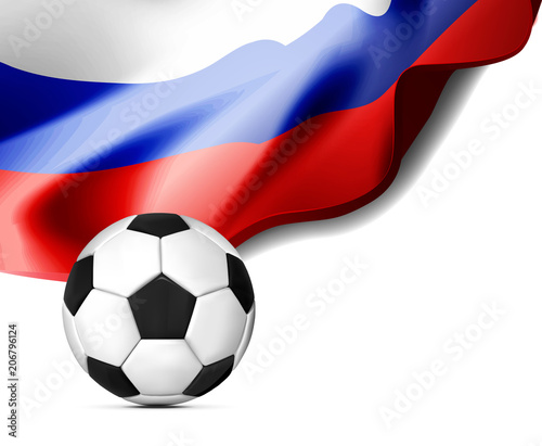 Flag of Russia with a football on the background