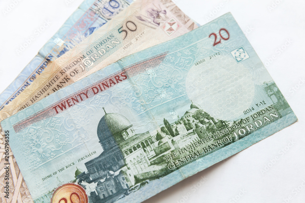 Jordanian dinars, banknotes lay on white Jordanian dinars, banknotes lay on white