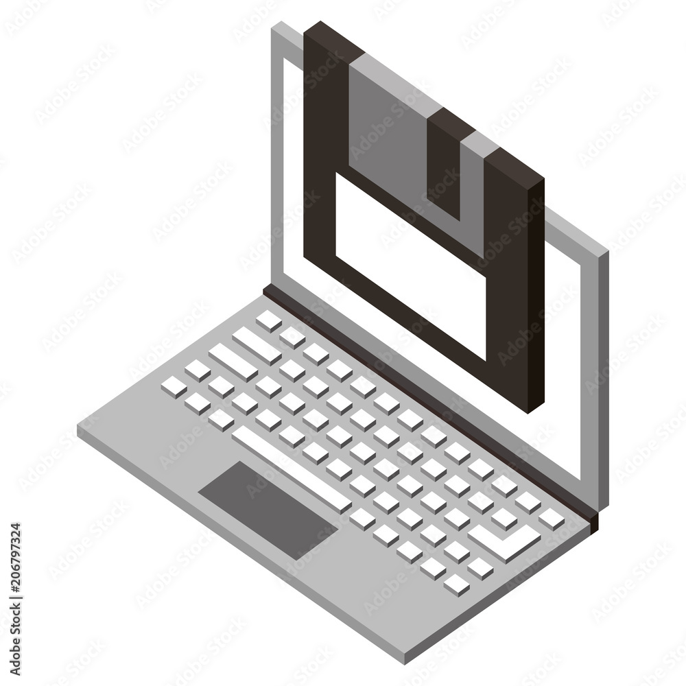 laptop computer with floppy isometric vector illustration design laptop computer with floppy isometric vector illustration design