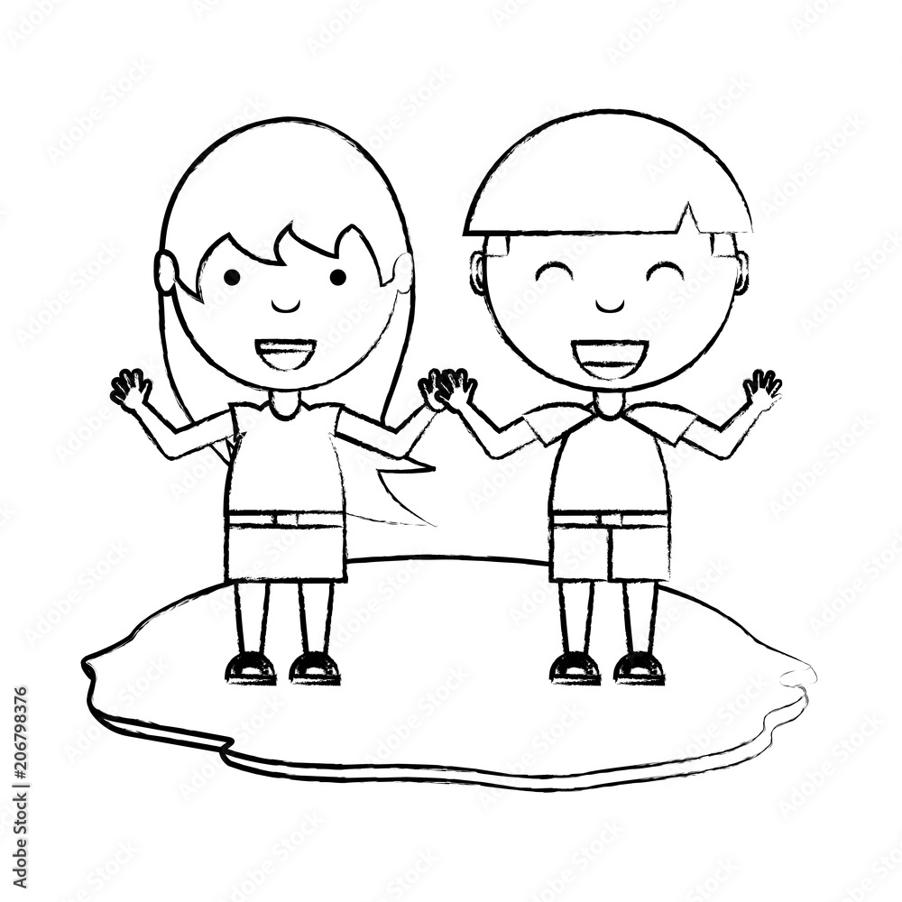 cartoon cute kids standing in the grass over background, vector illustration cartoon cute kids standing in the grass over background, vector illustration