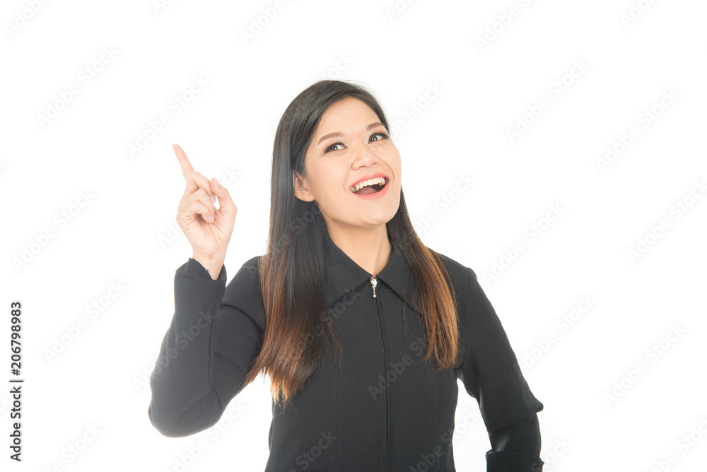 Thinking face of Asian business woman on white background Thinking face of Asian business woman on white background