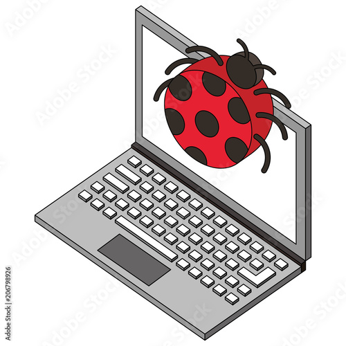 laptop virus bug attack isometric vector illustration