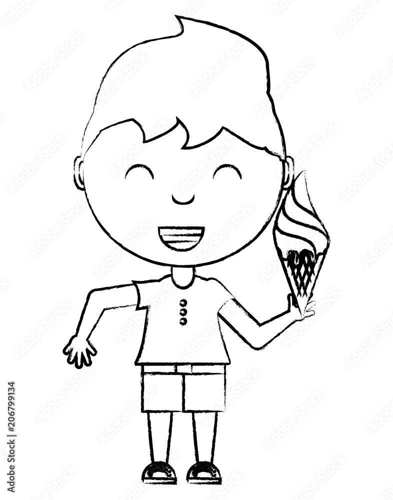 cartoon happy boy with a ice cream cone over white background, vector illustration
