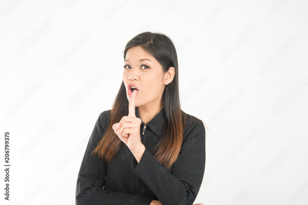 Many actions and feeling of business woman while on working time Many actions and feeling of business woman while on working time