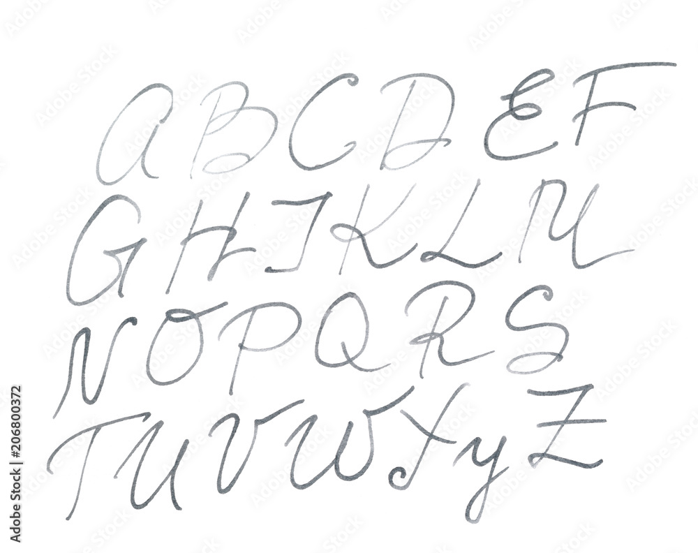 The alphabet written on white paper
