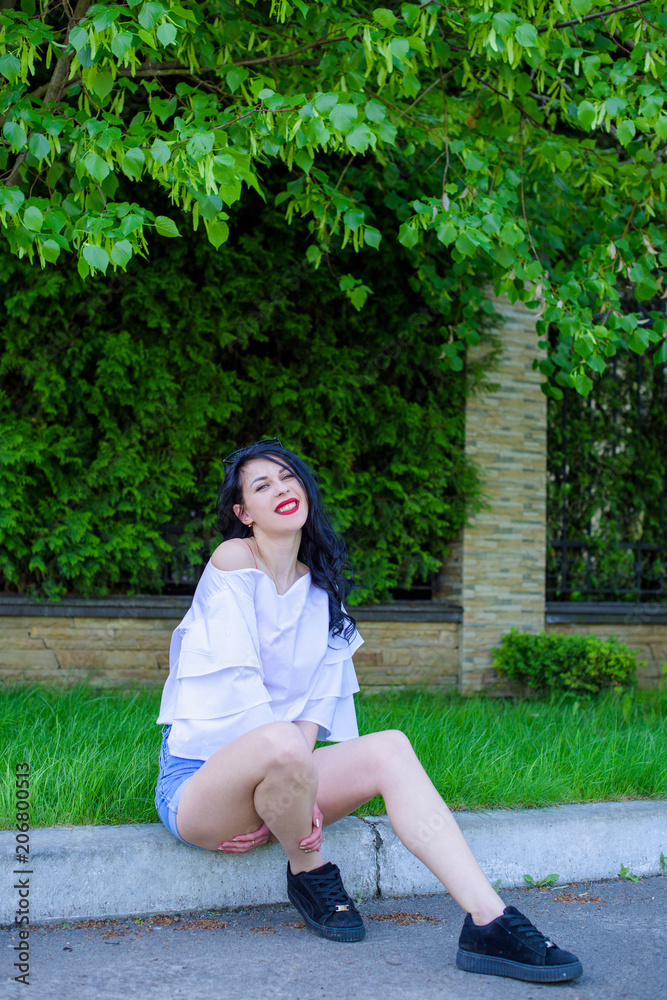 Woman rest on a nature. Concept of vacation or weekend. Young stylish lady relax outdoor. Good and romantic mood. Love the life and joy. Pieces of life Woman rest on a nature. Concept of vacation or weekend. Young stylish lady relax outdoor. Good and romantic mood. Love the life and joy. Pieces of life