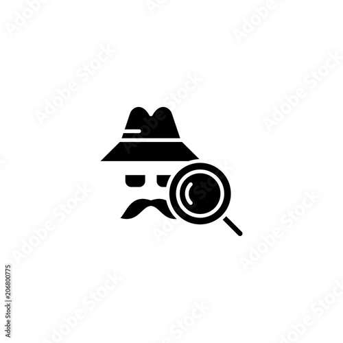 Detective black icon concept. Detective flat  vector symbol, sign, illustration.