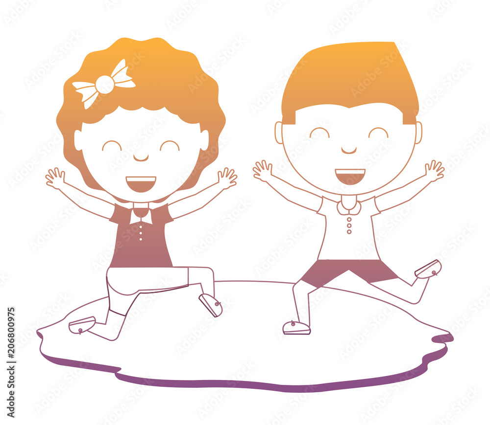 cartoon happy kids playing in the grass over white background, colorful design. vector illustration cartoon happy kids playing in the grass over white background, colorful design. vector illustration