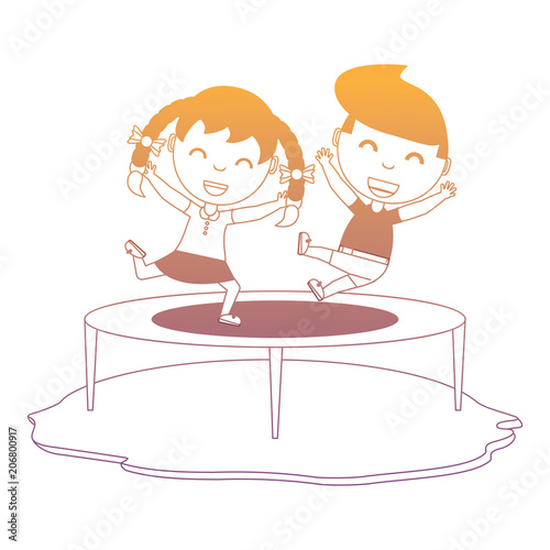 trampoline with happy kids jumping over white background, vector illustration