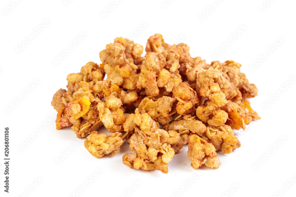 Oat Granola breakfast cereal isolated on white background Oat Granola breakfast cereal isolated on white background