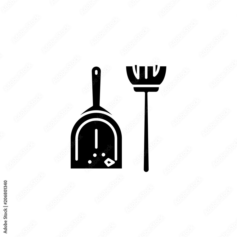 Dustpan swab black icon concept. Dustpan swab flat vector symbol, sign, illustration. Dustpan swab black icon concept. Dustpan swab flat vector symbol, sign, illustration.