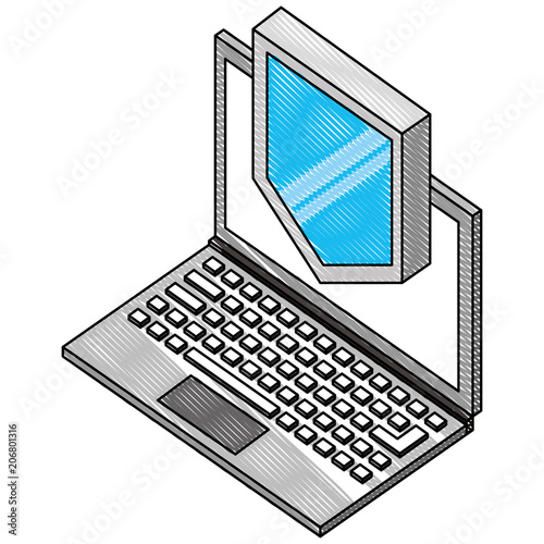 laptop shield protection cyber security isometric vector illustration drawing