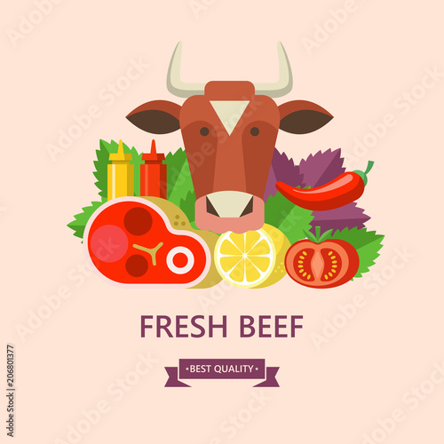 Fresh meat. Vector illustration. Still life of different types of meat