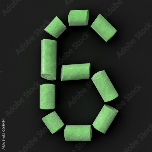 mathematical digit 6 on rough blackboard, 3D rendered font image