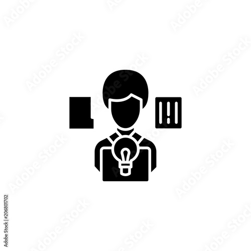 Employee manager black icon concept. Employee manager flat vector symbol, sign, illustration.