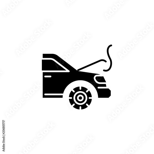 Engine overheating black icon concept. Engine overheating flat  vector symbol, sign, illustration.