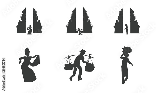 Traditional balinese architecture and people