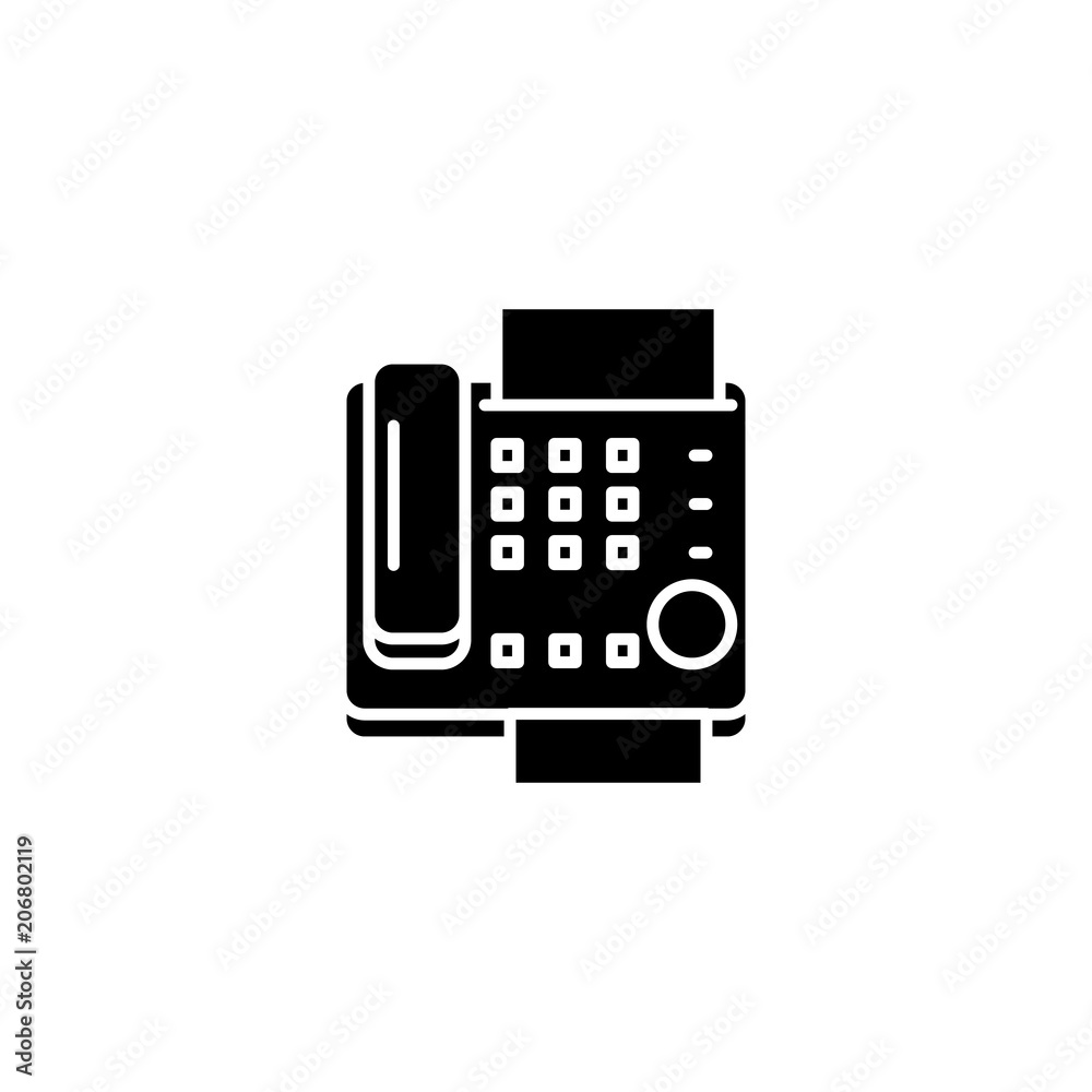 Fax machine black icon concept. Fax machine flat vector symbol, sign, illustration. Fax machine black icon concept. Fax machine flat vector symbol, sign, illustration.