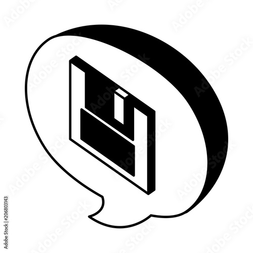 speech bubble with floppy isometric icon vector illustration design