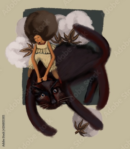 Woman riding black cat