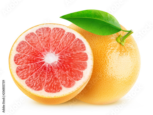 Isolated grapefruits. Cut pink grapefruits isolated on white background with clipping path