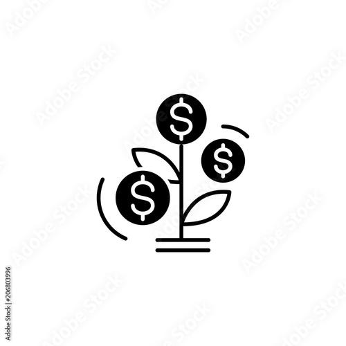 Growth of revenue tree black icon concept. Growth of revenue tree flat vector symbol, sign, illustration.