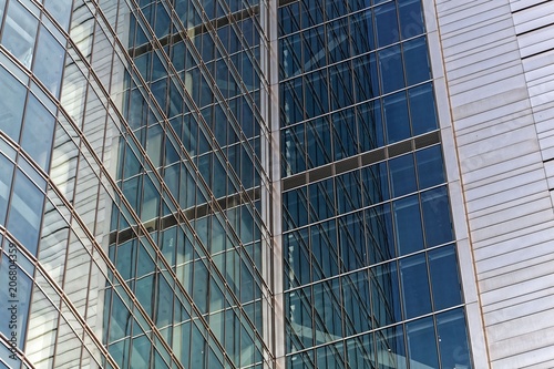 Detail of a glass steel façade of business building in Warsaw