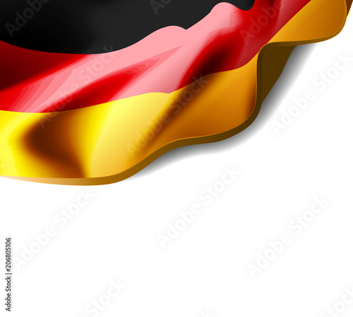 Waving flag of Germany close-up with shadow on white background. Vector illustration with copy space
