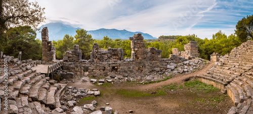 Stone amphitheater in ancient city Phaselis Faselis Historical landmark of Turkey photo