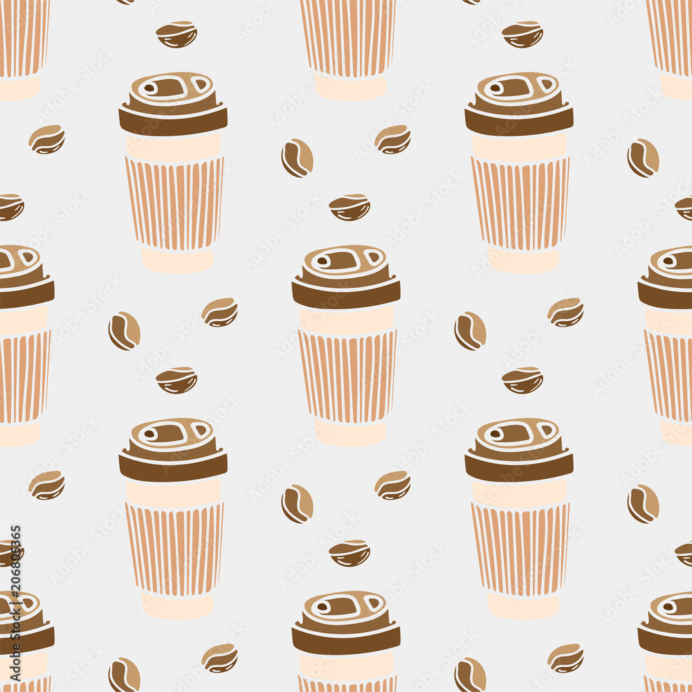 Seamless pattern with cups of coffee. Coffee to go. Hand-drawn vector elements Seamless pattern with cups of coffee. Coffee to go. Hand-drawn vector elements