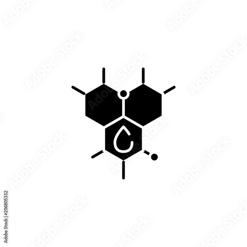 Hydrocarbon's molecula black icon concept. Hydrocarbon's molecula flat  vector symbol, sign, illustration.