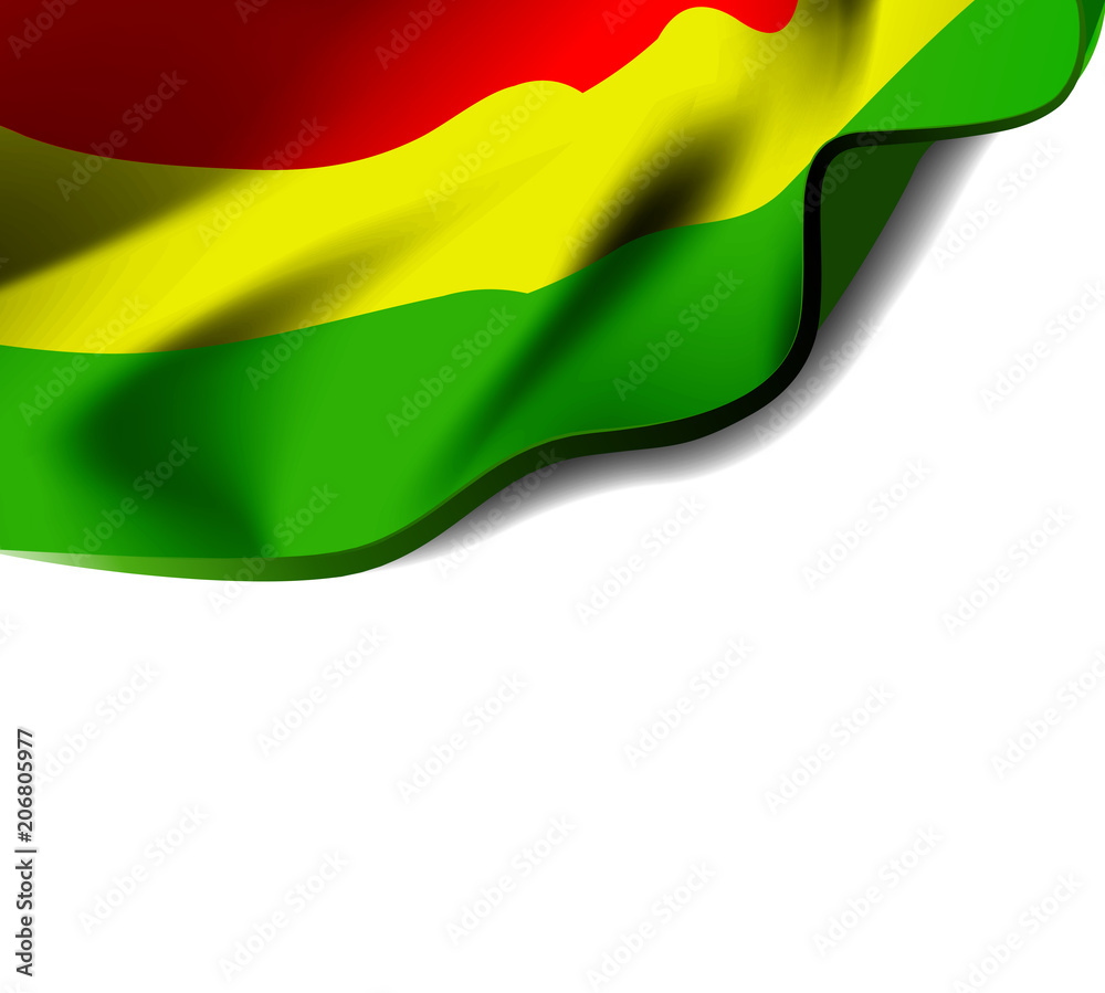 Waving flag of Bolivia close-up with shadow on white background. Vector illustration with copy space Waving flag of Bolivia close-up with shadow on white background. Vector illustration with copy space