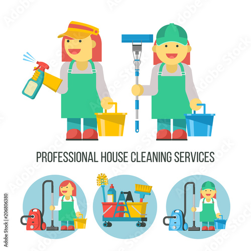 Cleaning service. Set of vector emblems.