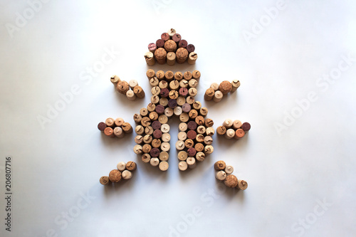 Wine corks bug silhouette isolated on white background from a high angle view