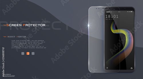 Vector screen protector film or glass cover. Screen protect Glass. Realistic smartphone vector