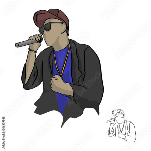 rapper holding microphone vector illustration sketch doodle hand drawn with black lines isolated on white background