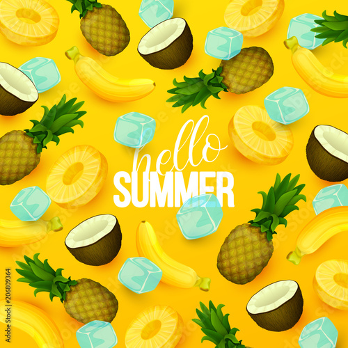 Summer background with fruits. Vector illustration.