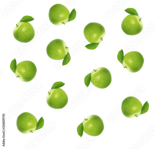 set of green apples background