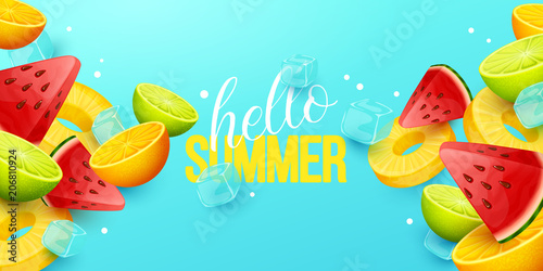 Summer background with fruits. Vector illustration.